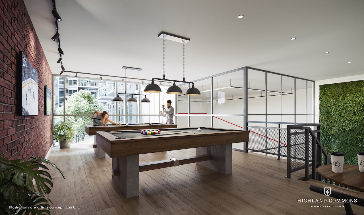 Rendering of Highland Commons condos pool table