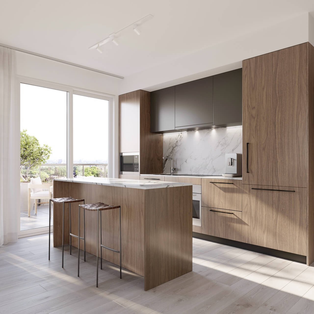 Rendering of The Leaside suite kitchen interior dark
