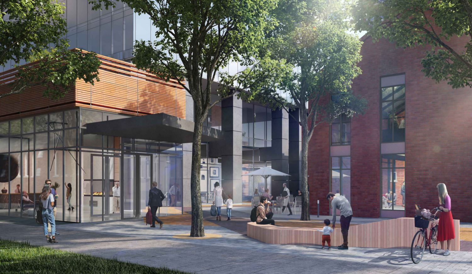 Rendering of Burke Condos exterior entrance and courtyard.