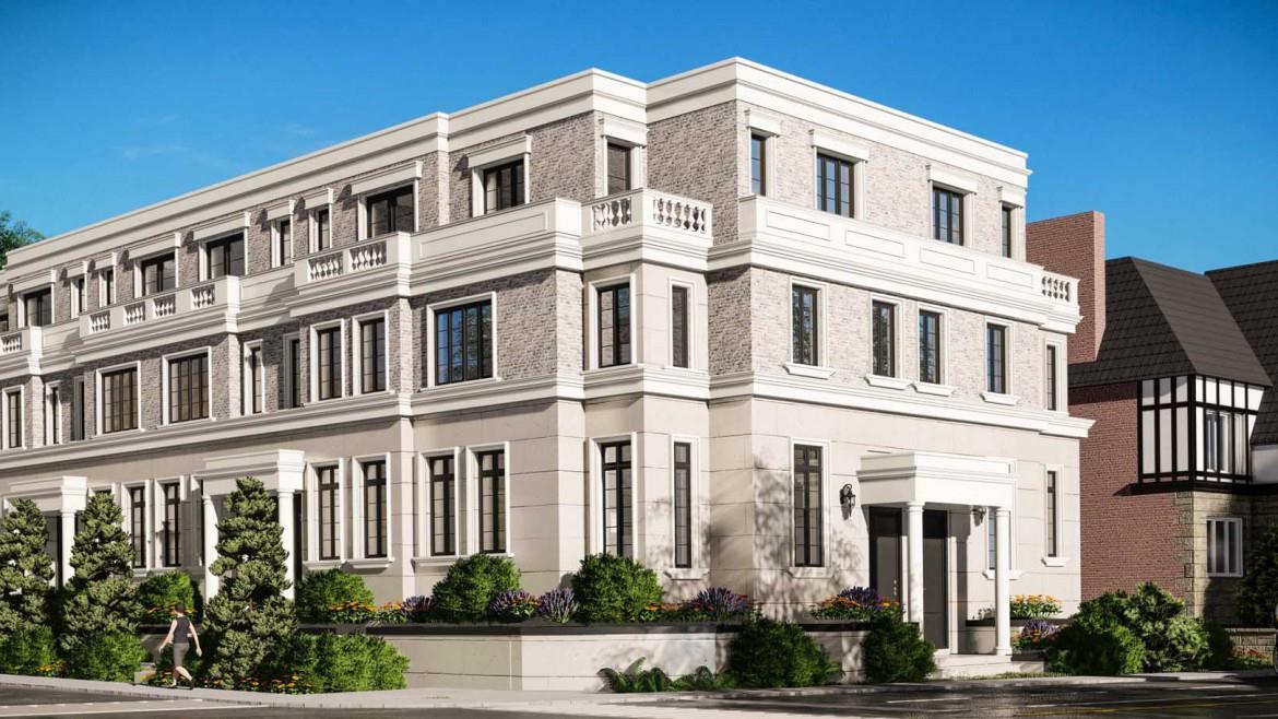Rendering of Hillhurst Towns exterior side view.