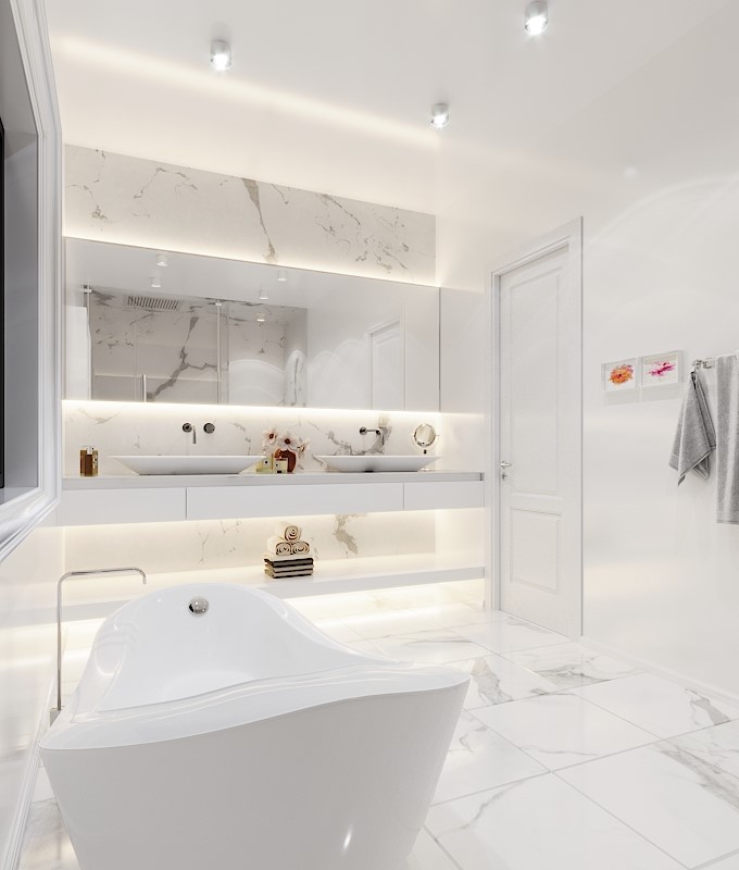 Rendering of Hillhurst Towns interior bathroom.