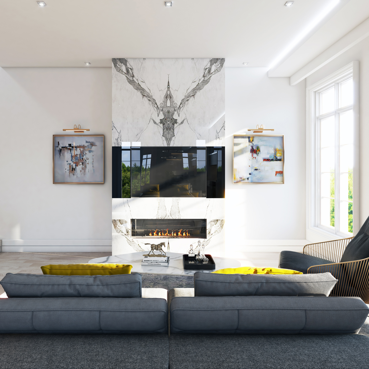 Rendering of Hillhurst Towns interior modern living room design.