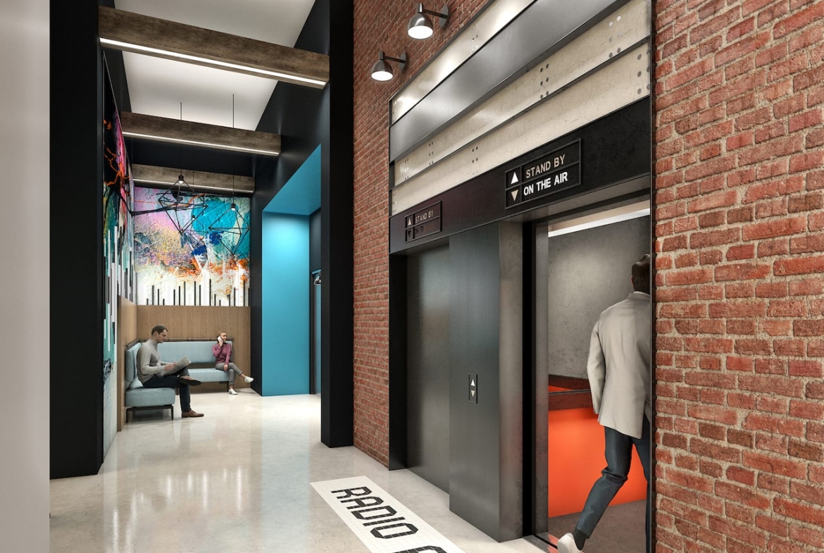 Rendering of Radio Arts Condos interior lobby