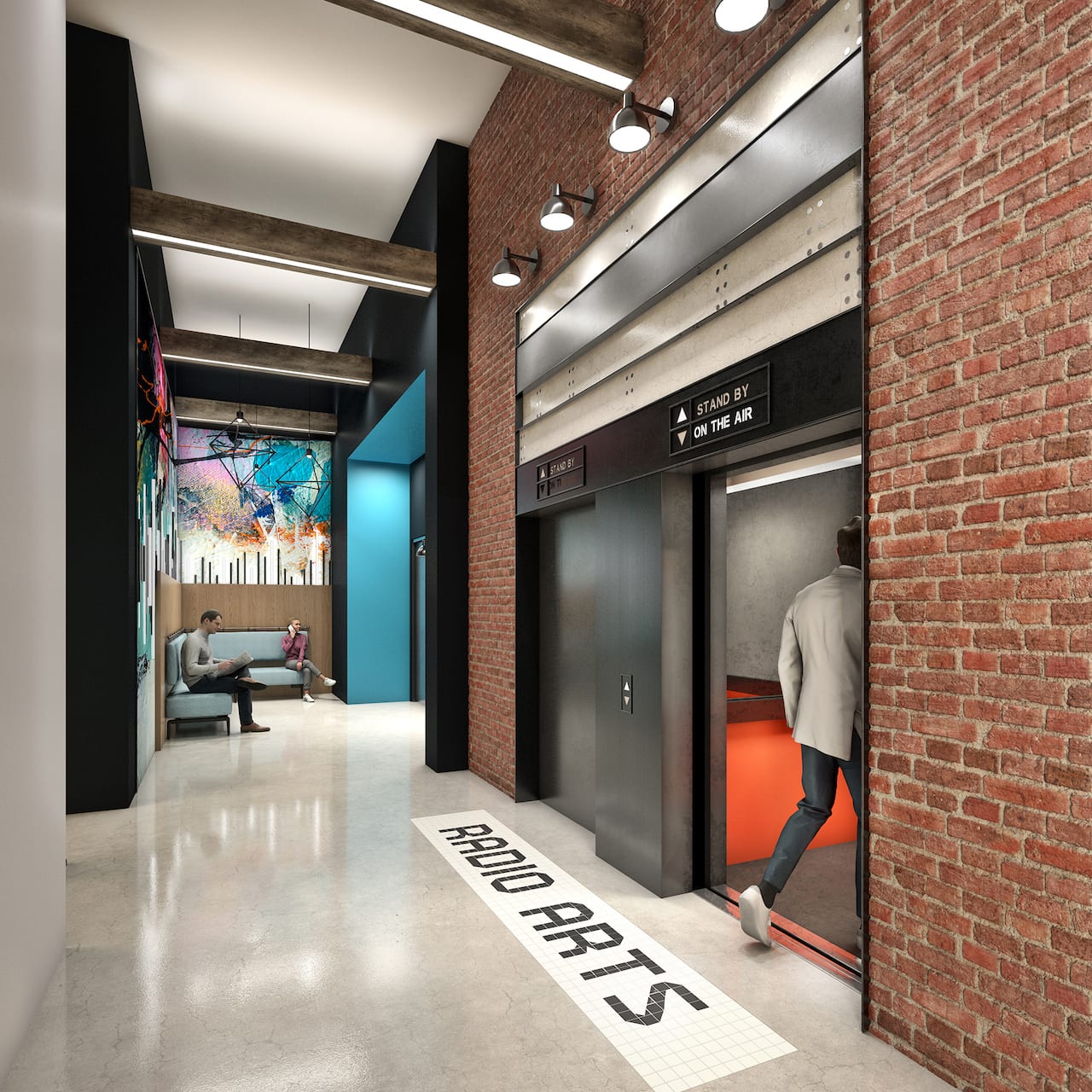 Rendering of Radio Arts Condos interior lobby