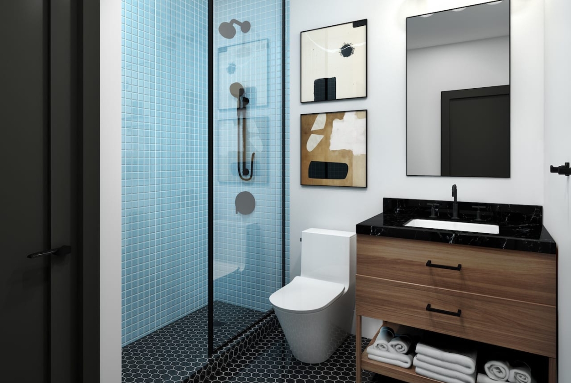 Rendering of Radio Arts Condos suite interior bathroom