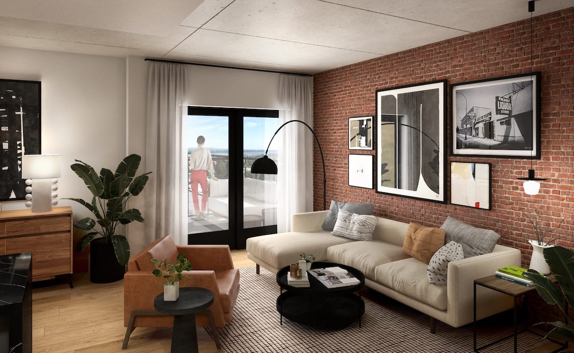 Rendering of Radio Arts Condos suite interior living room