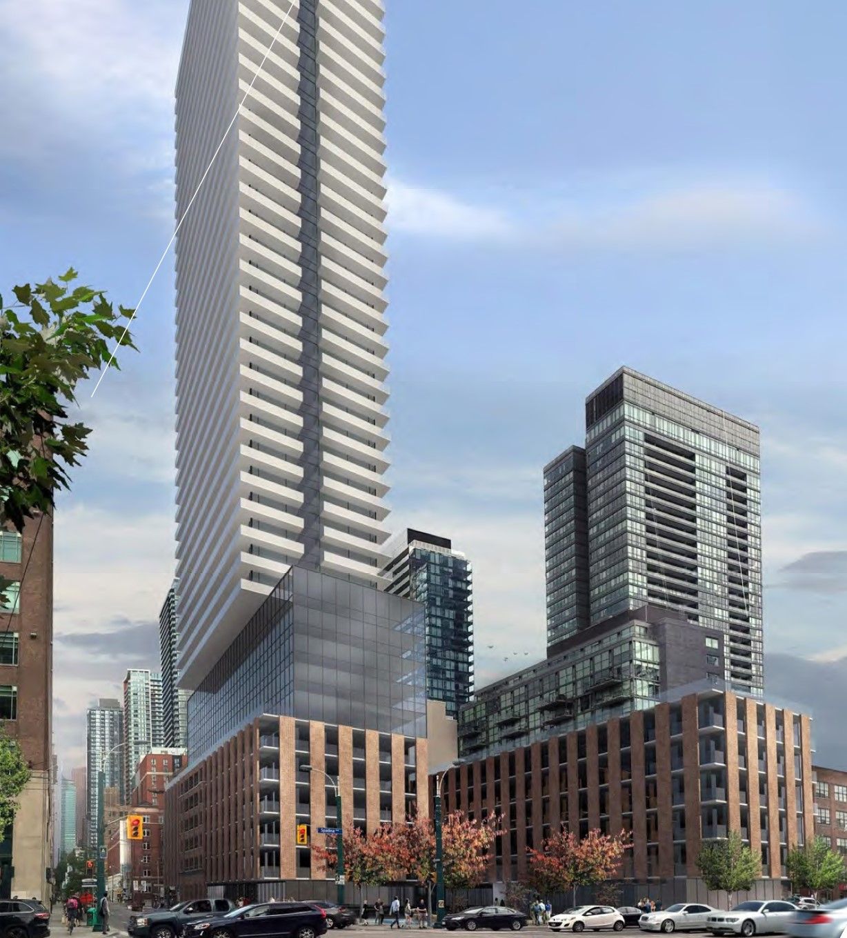 Exterior rendering of Spadina Adelaide Square Condos podium and tower.