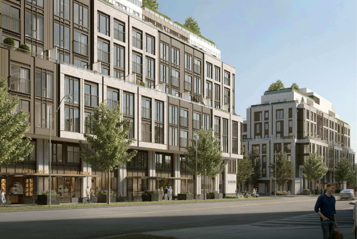 The Leaside condos exterior with streetscape view