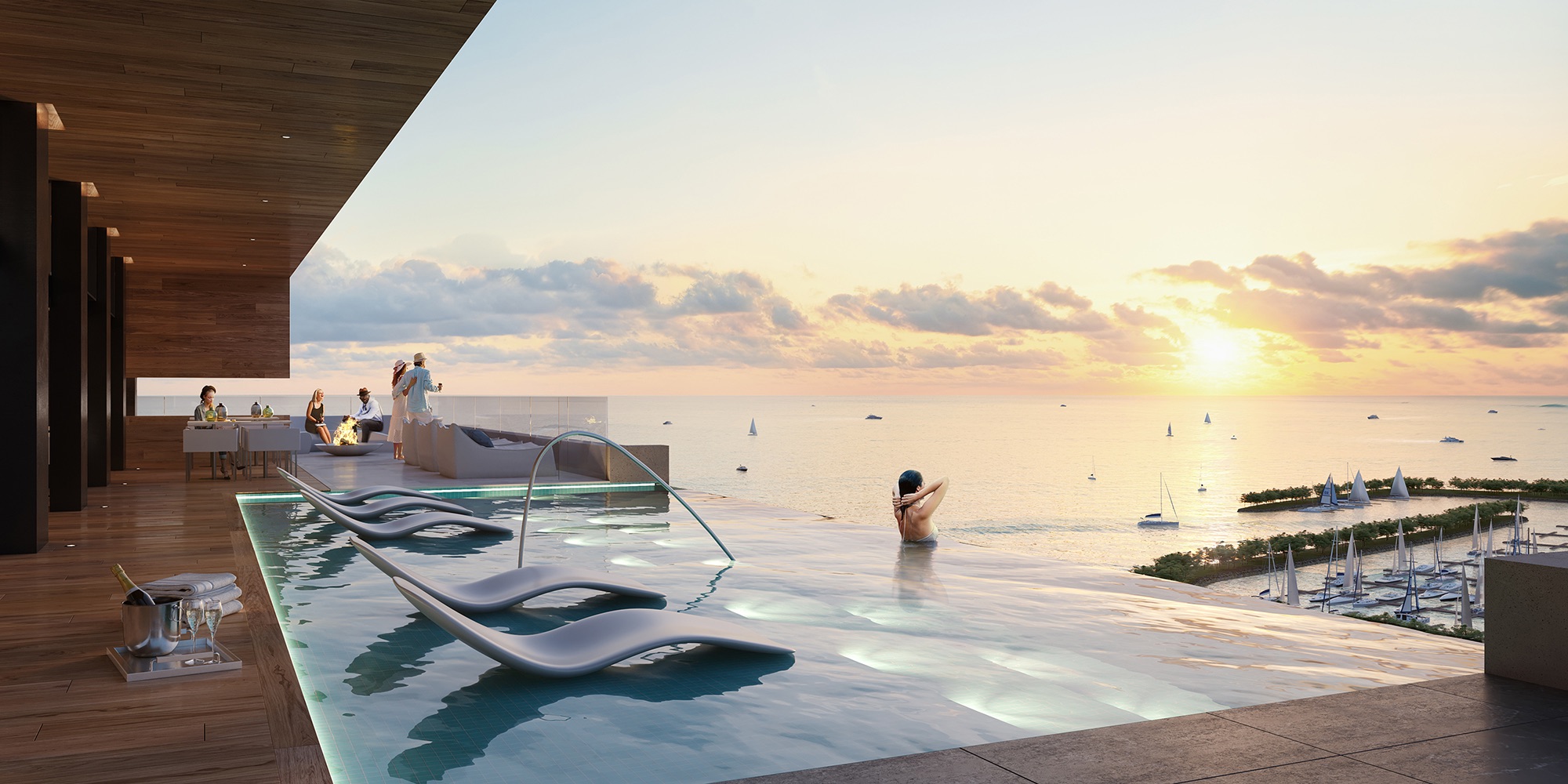 Rendering of Debut Waterfront Residences outdoor infinity swimming pool.