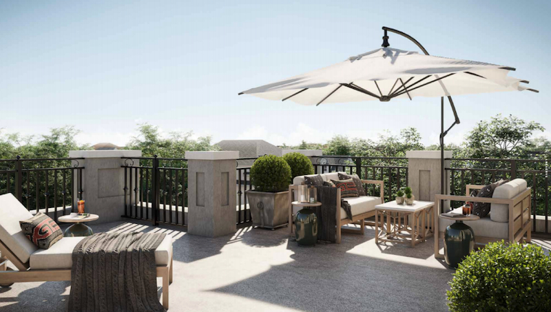 Rendering of La Reserve Towns suite exterior terrace.