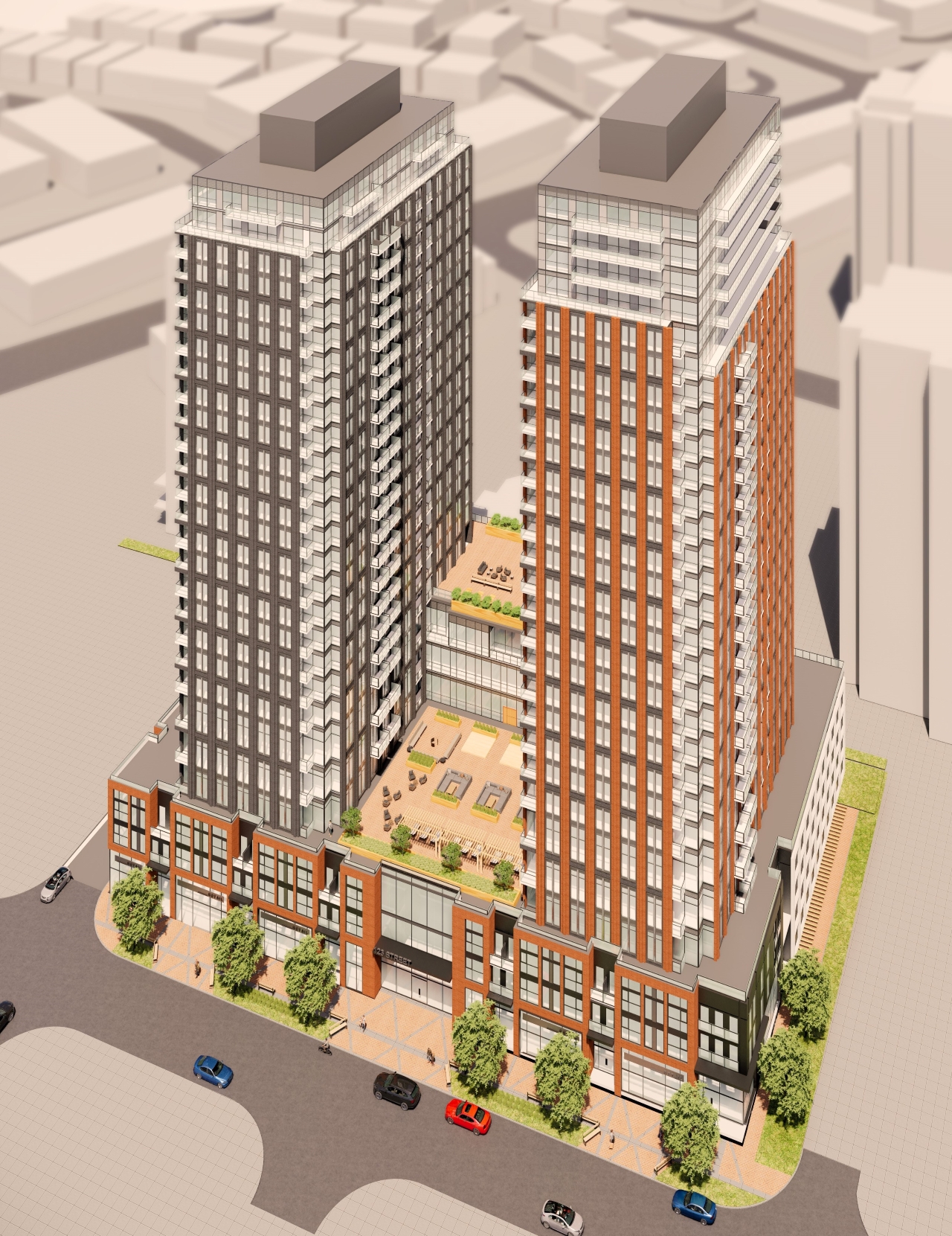 Aerial rendering of SmartCentres Thornhill Condos in Vaughan.