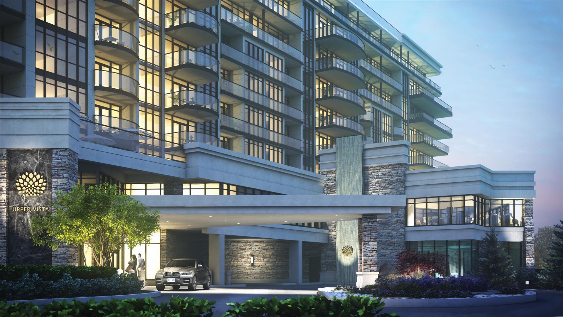 Exterior rendering of Upper Vista Condos entrance.