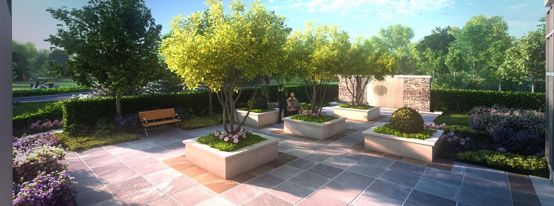 Exterior rendering of Upper Vista Condos garden.