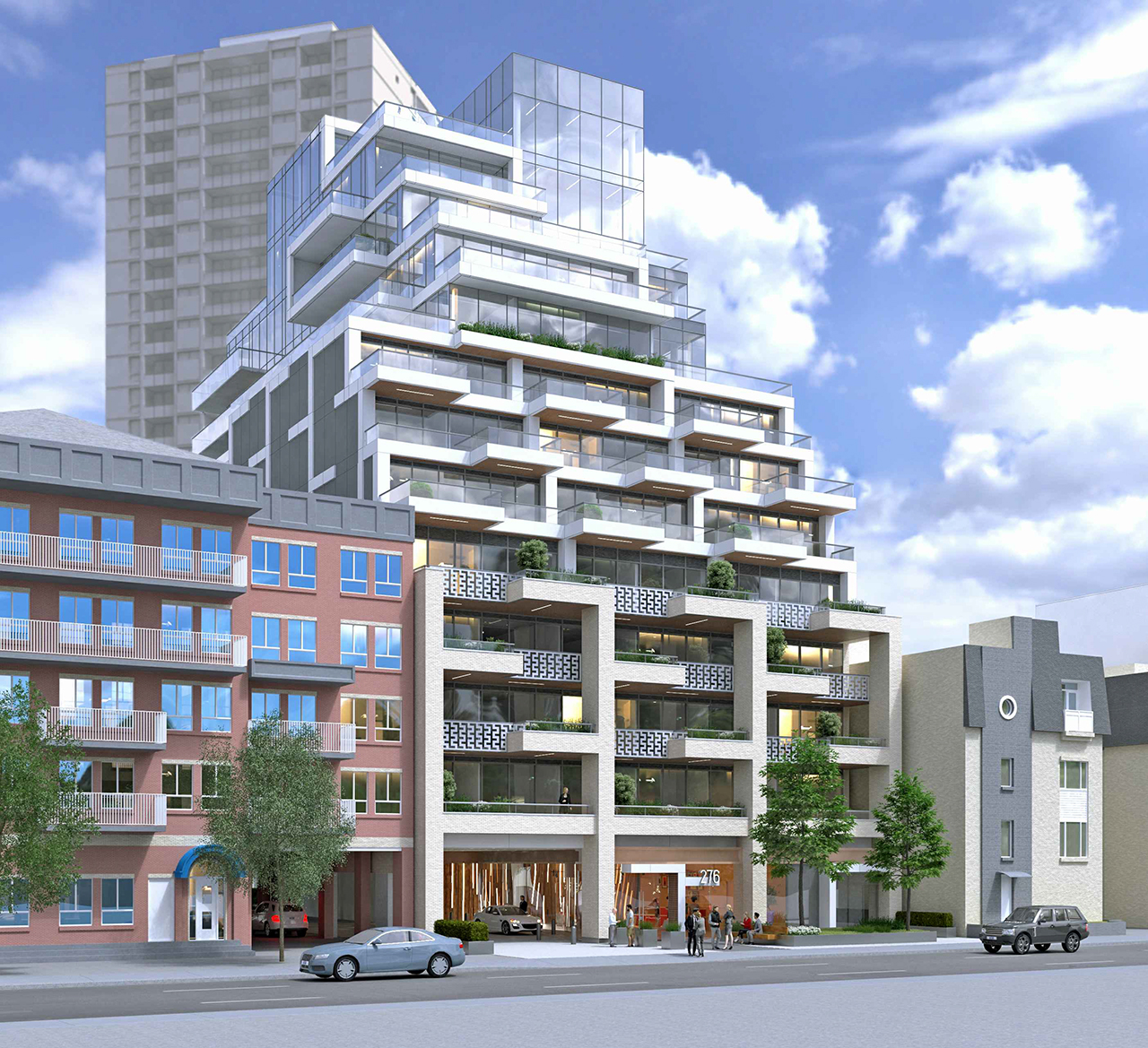 Exterior rendering of 276-290 Merton Condos building front.