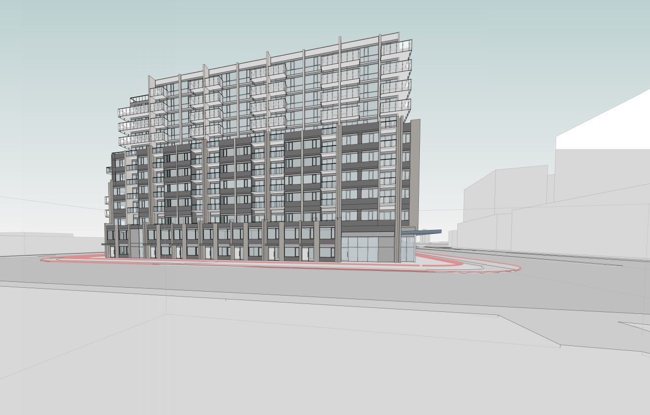 Rendering of 2499 Victoria Park Avenue Condos exterior corner side-view.