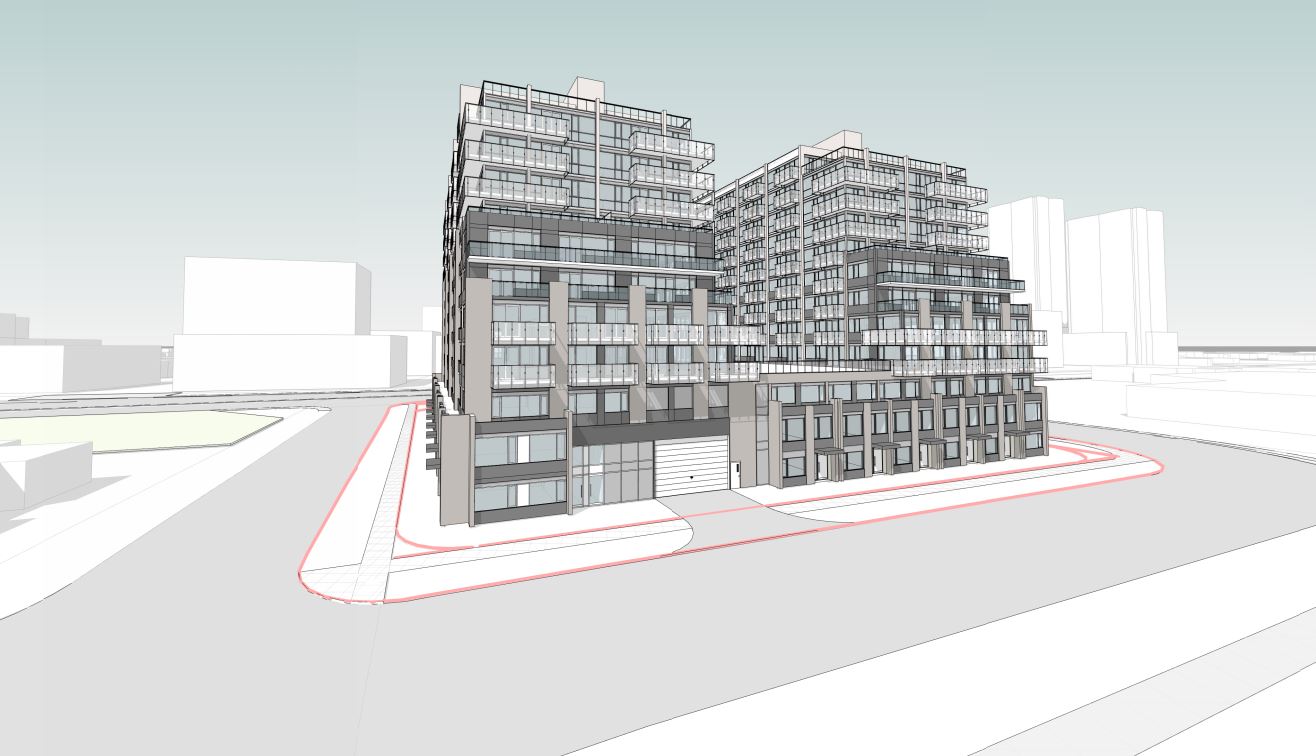 Rendering of 2499 Victoria Park Avenue Condos exterior corner front-view.