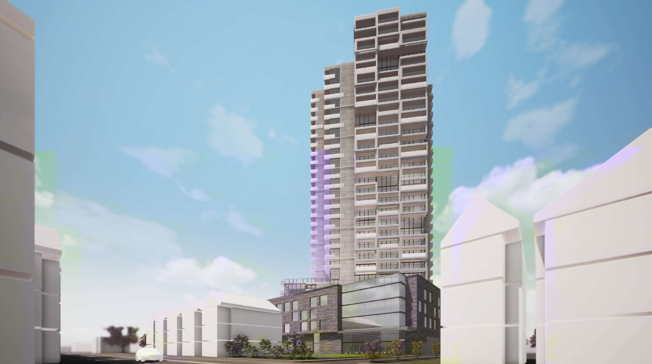 Exterior rendering of 290 Old Weston Road Condos angled front-view.