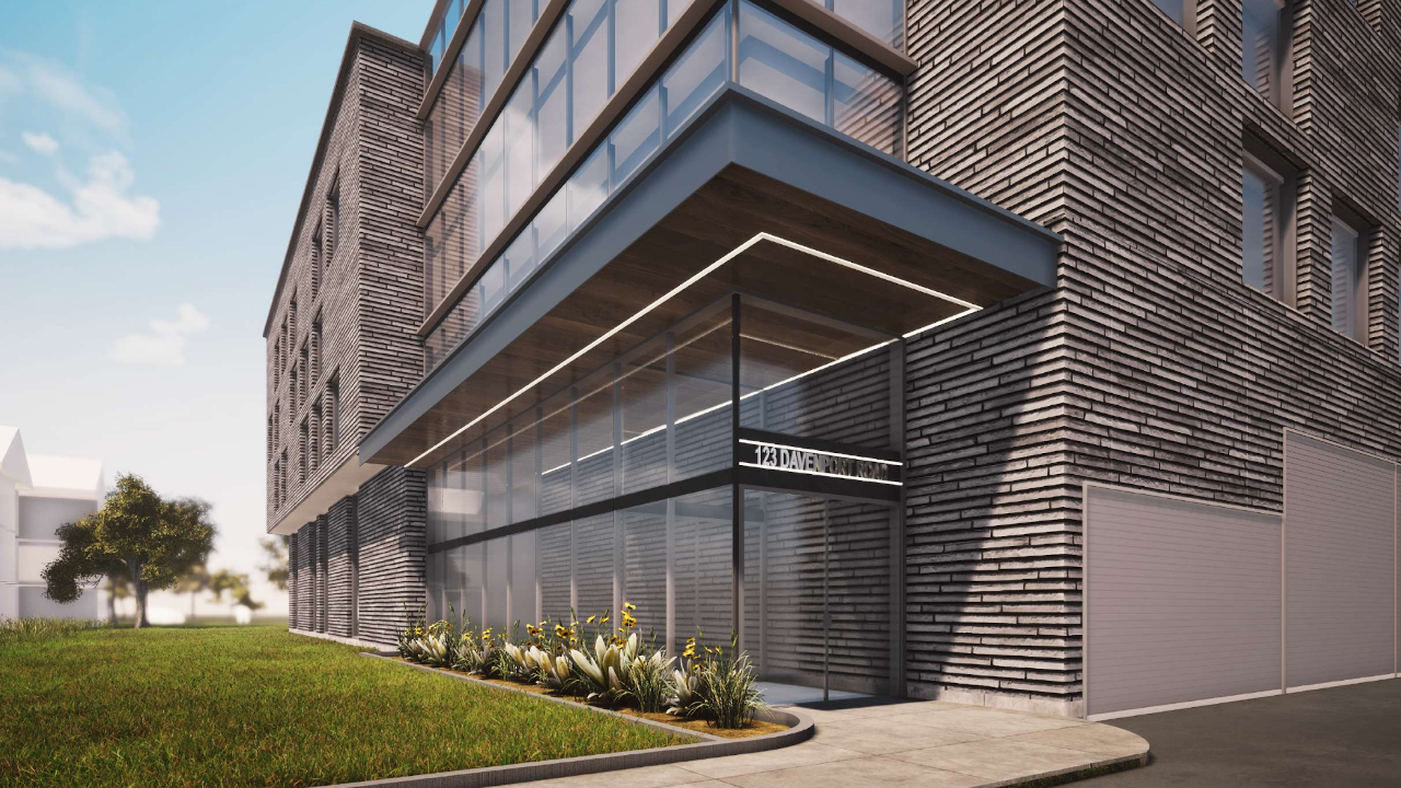 Exterior rendering of 290 Old Weston Road Condos entrance.