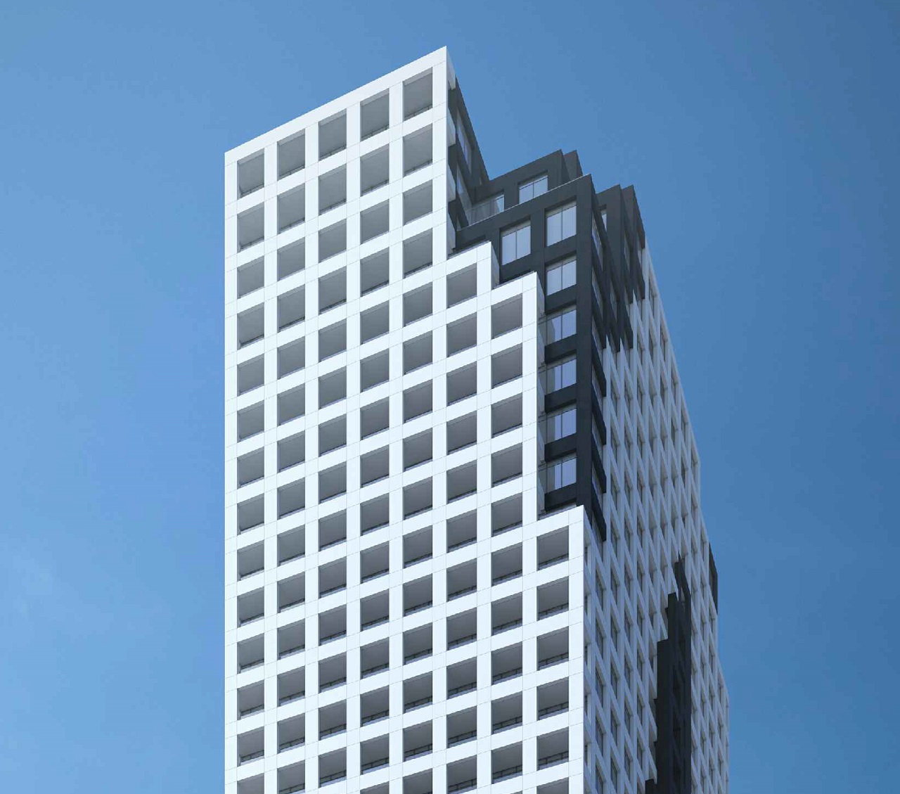 Exterior rendering of 334 Bloor Street West Condos upper half.