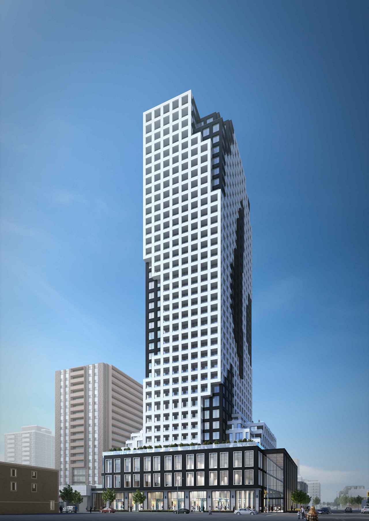 Exterior rendering of 334 Bloor Street West Condos in full view.