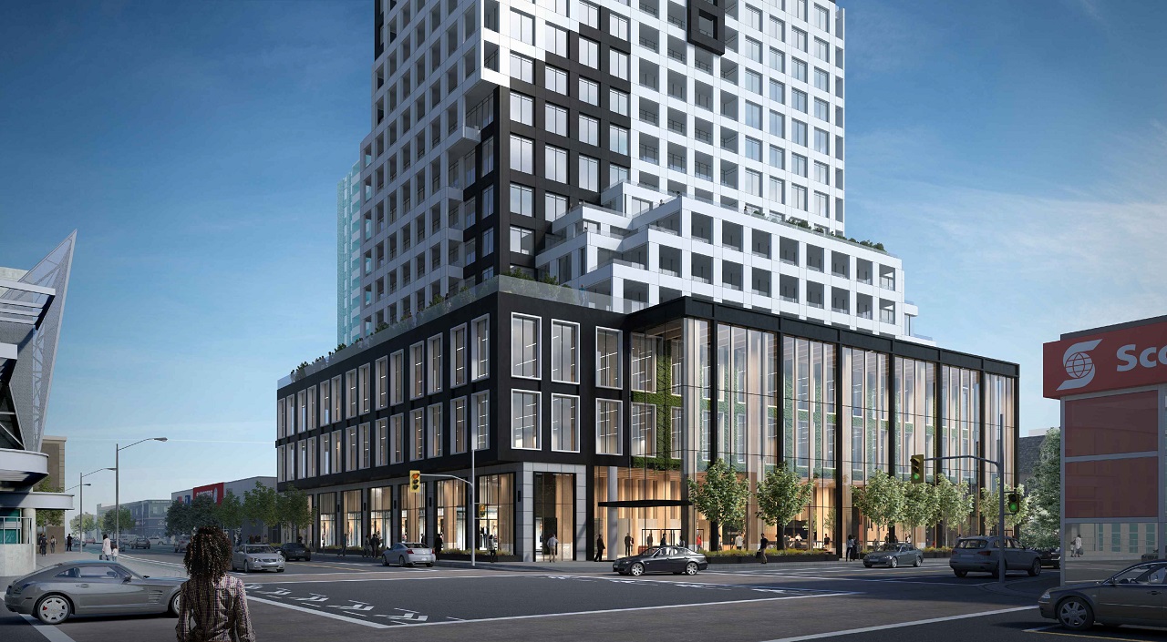 Exterior rendering of 334 Bloor Street West Condos streetscape.