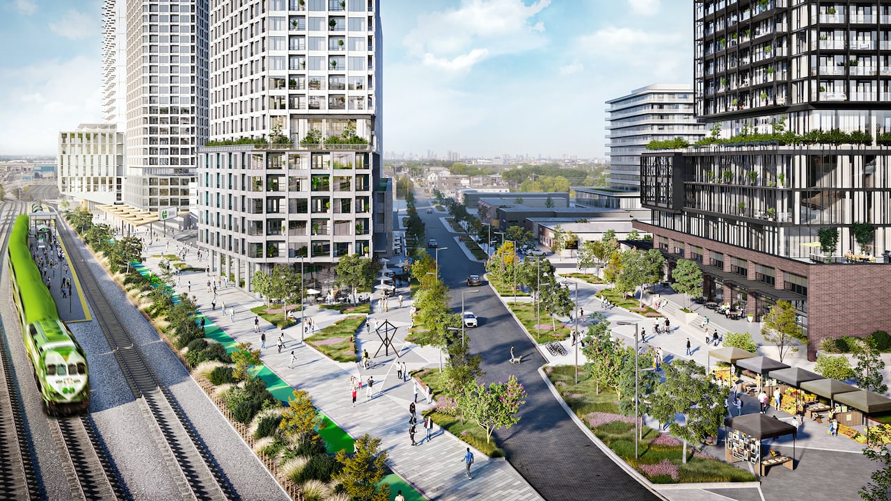 Rendering of Grand Central Mimico exterior elevated park