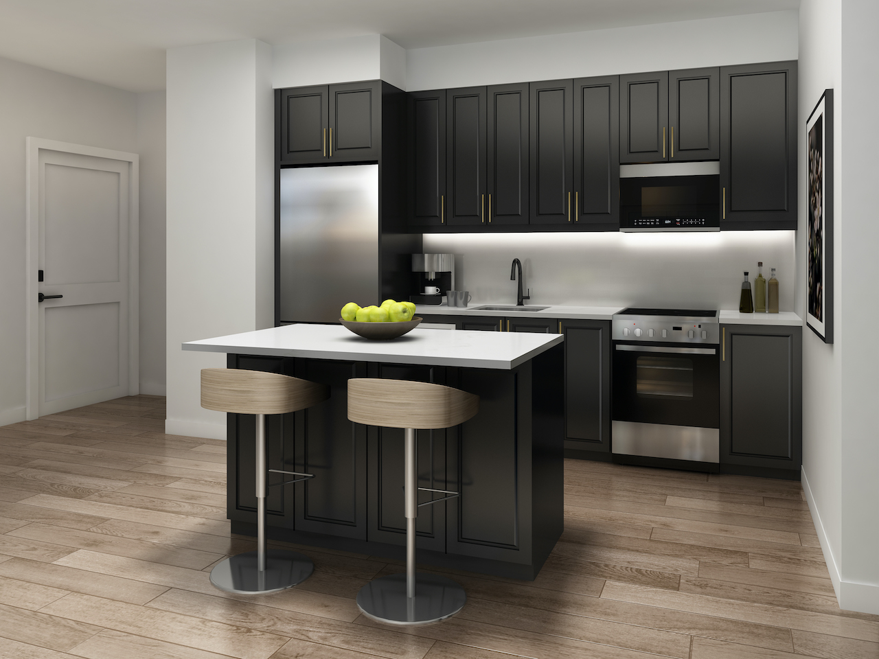 Rendering of NUVO Condos suite kitchen.