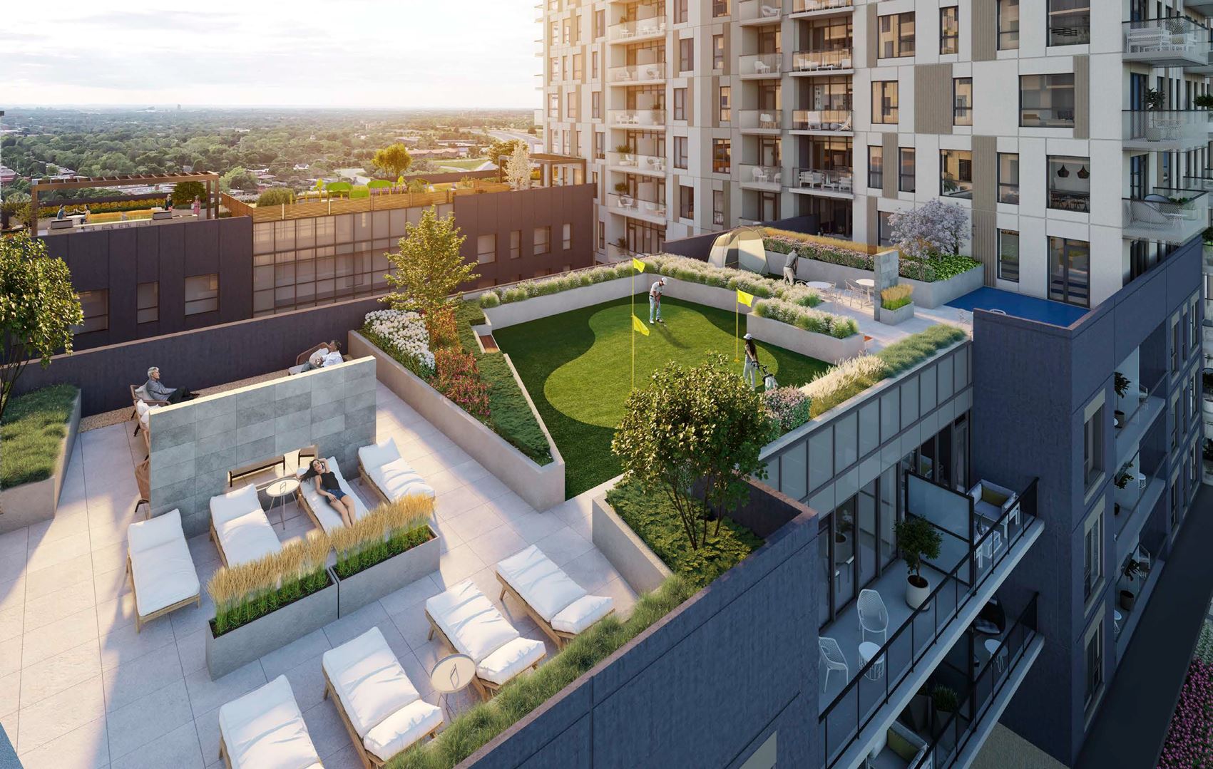 Rendering of Elevate Condos outdoor golfing area.