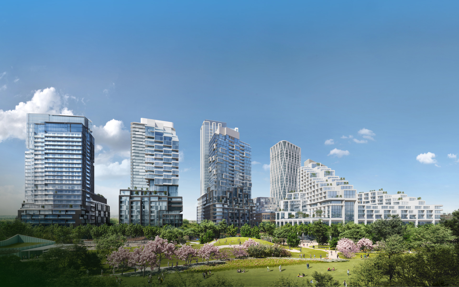 Daytime community rendering of Galleria on the Park with phase 3 Galleria 03 Condos included.