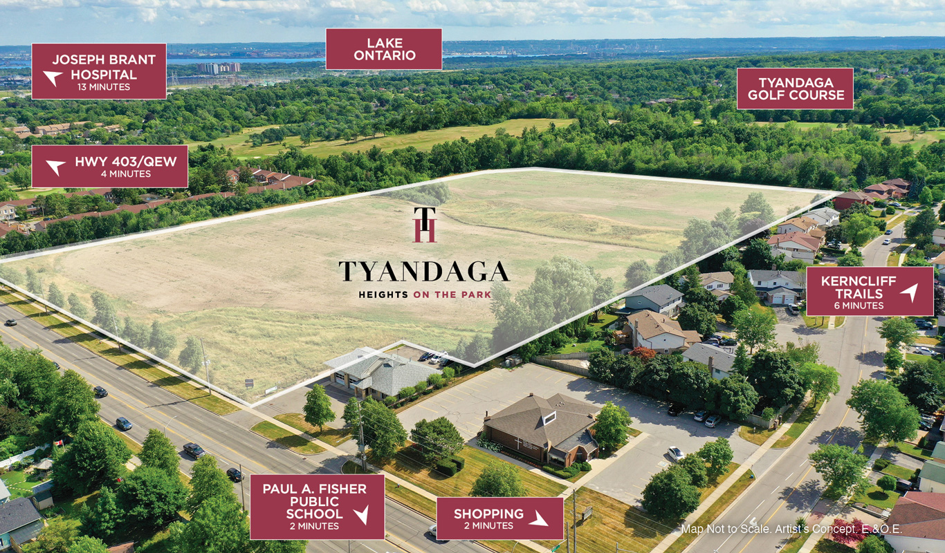 Area map of of Tyandaga Heights on the Park in Burlington.
