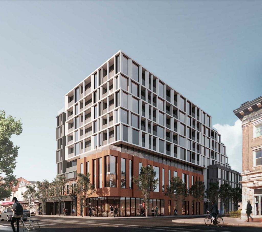 Exterior rendering of 1354 Queen Street West Condos in Toronto.