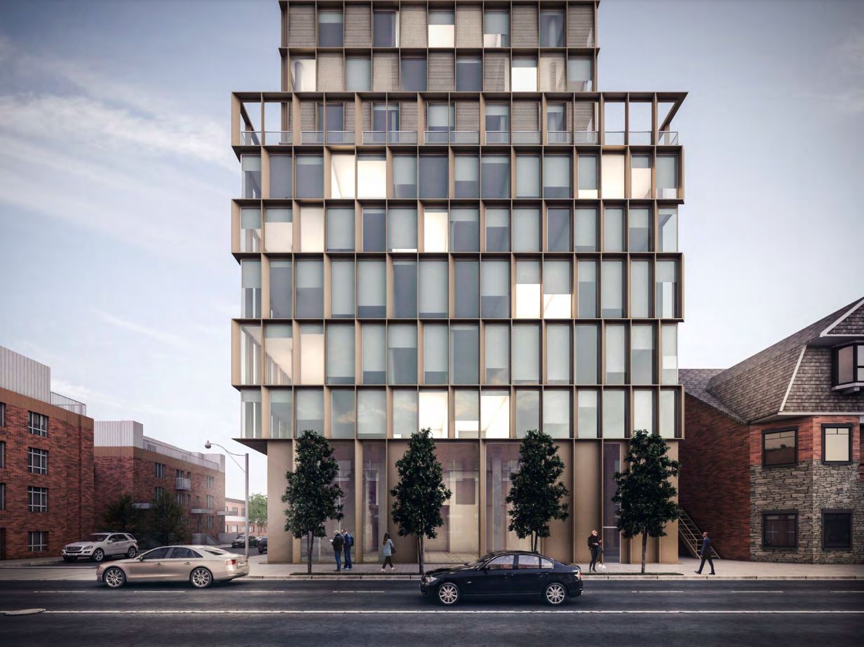 Exterior rendering of 1405 Bloor Street West Condos front-facing.