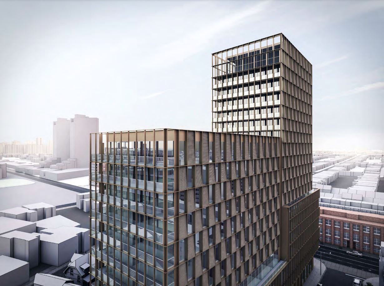 Exterior rendering of 1405 Bloor Street West Condos top section.