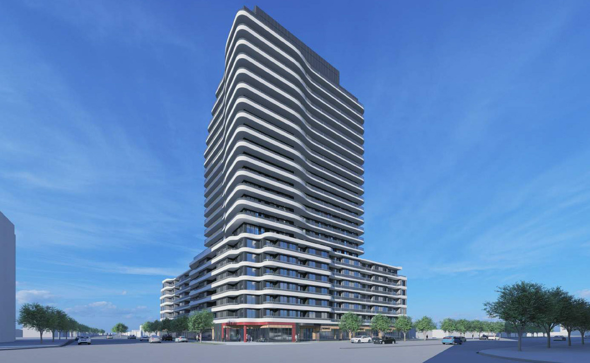 Rendering of 2993 Sheppard East Condos full exterior.