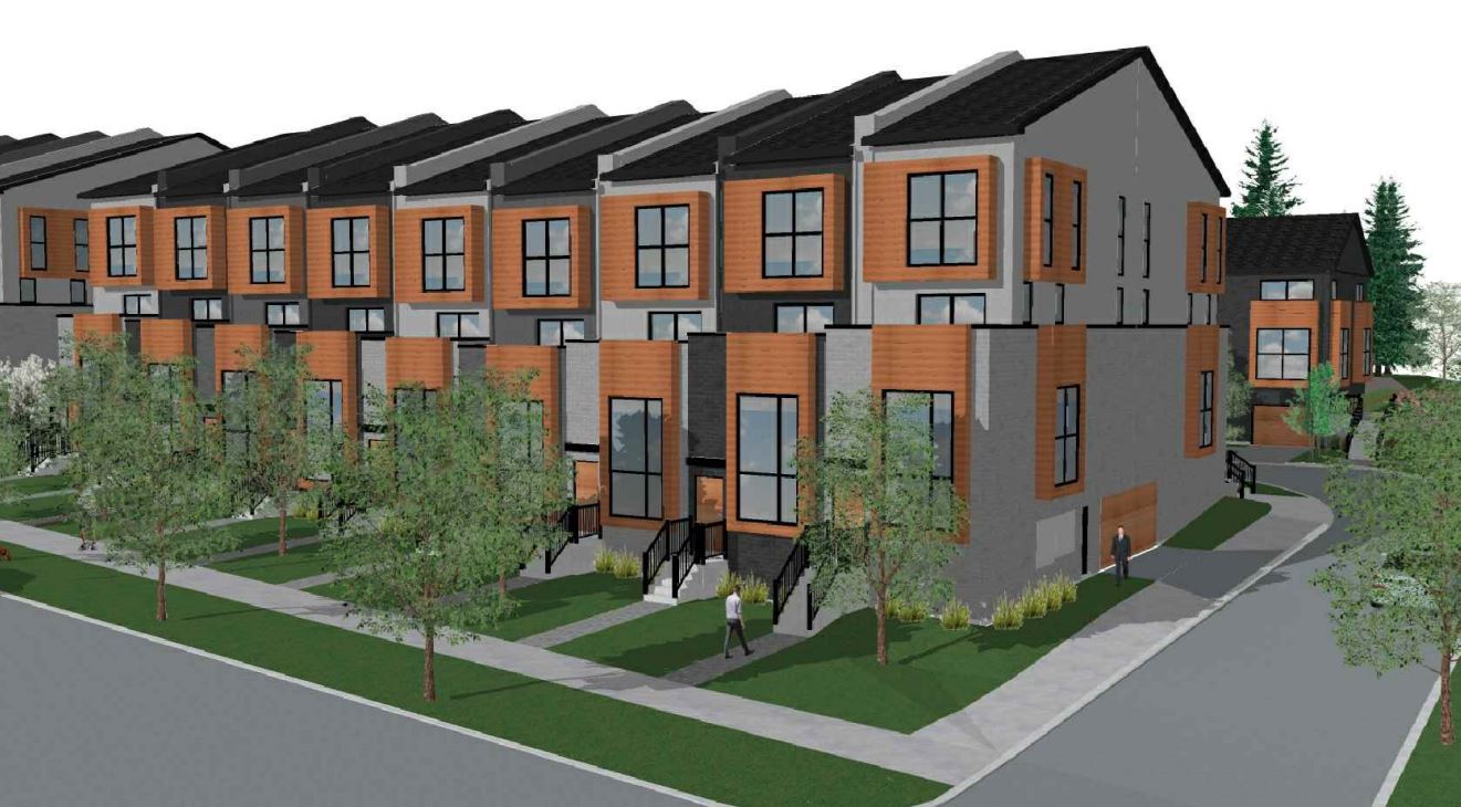 Exterior rendering of 448 Markham Road Towns with front steps.