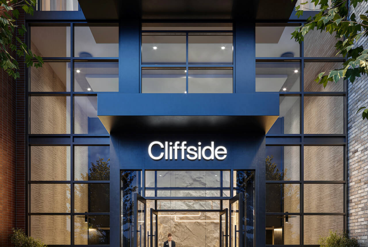 Rendering of Cliffside Condos exterior entrance