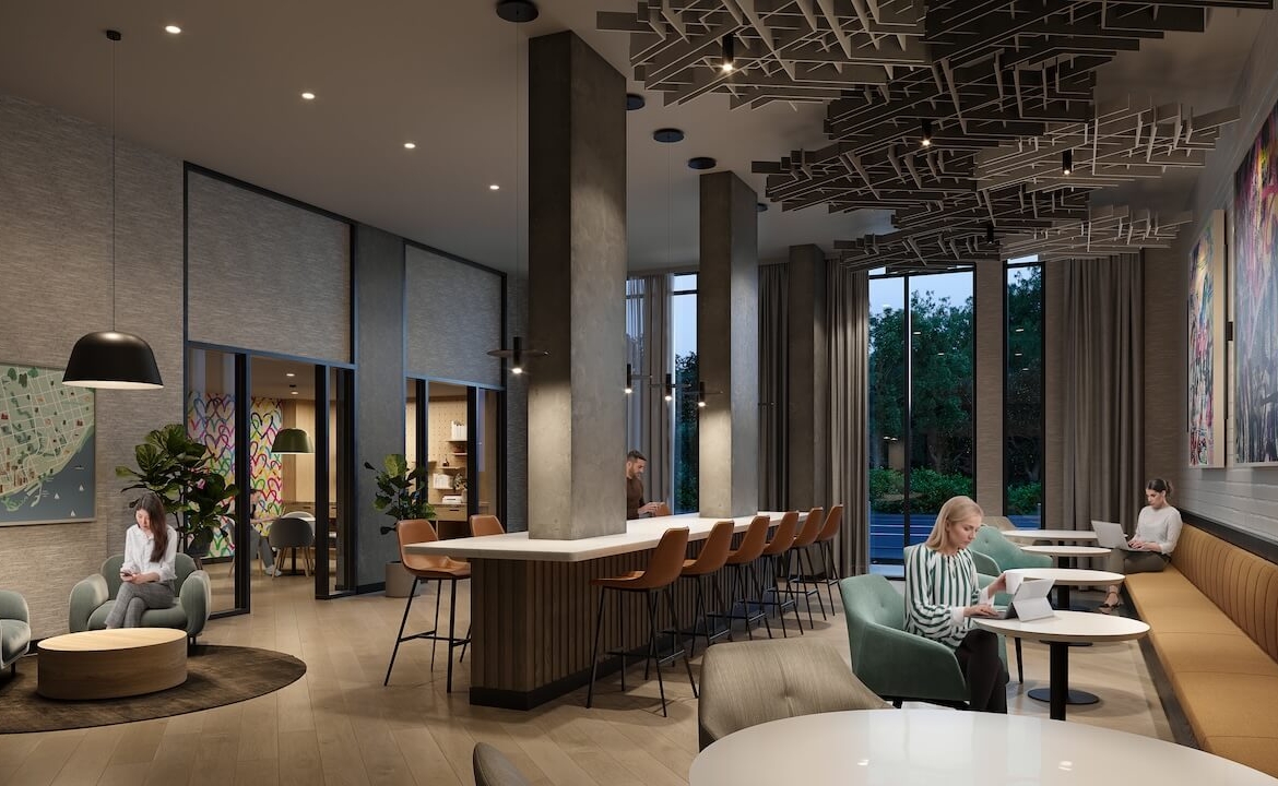 Rendering of Cliffside Condos interior innovation hub