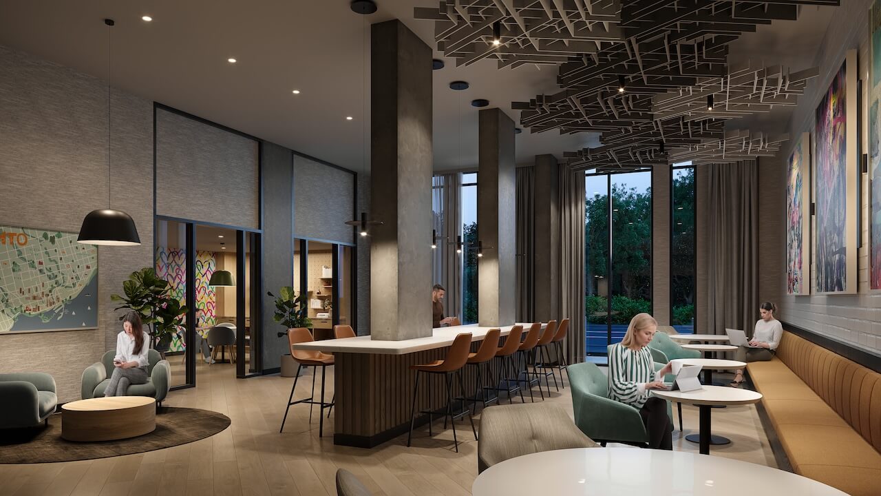 Rendering of Cliffside Condos interior innovation hub
