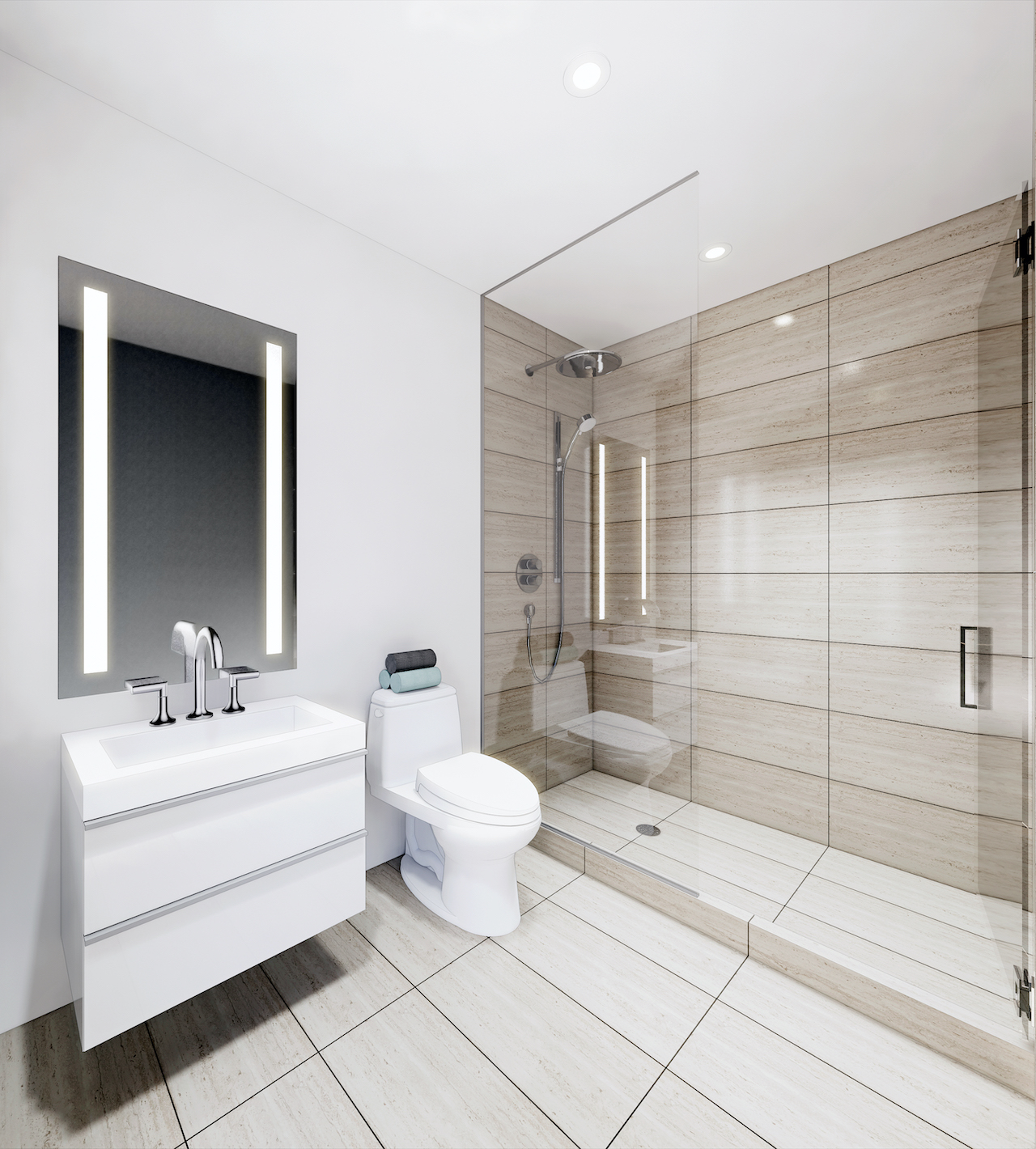 Rendering of Grand Bell Condos suite bathroom.