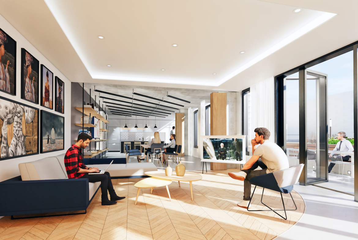 Rendering of Grand Bell Condos suite party room.