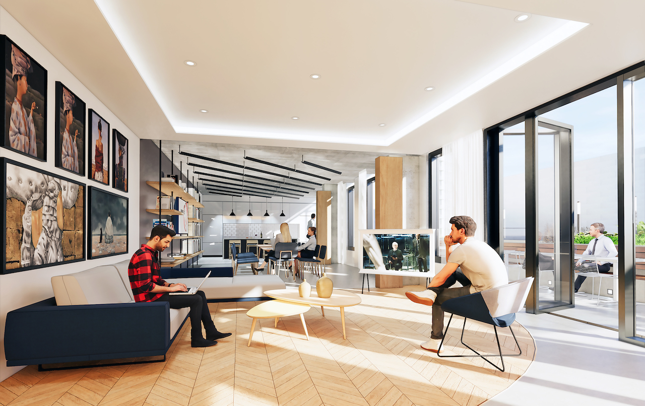Rendering of Grand Bell Condos suite party room.