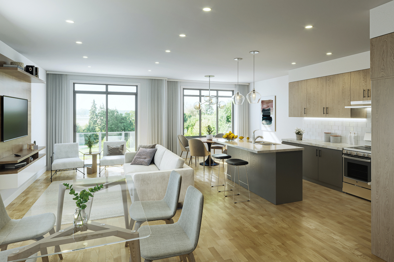 Rendering of Cachet ParQ Towns living without den interior.