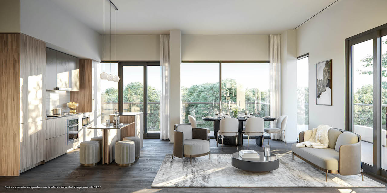 Rendering of Perch Condos suite living and dining room light