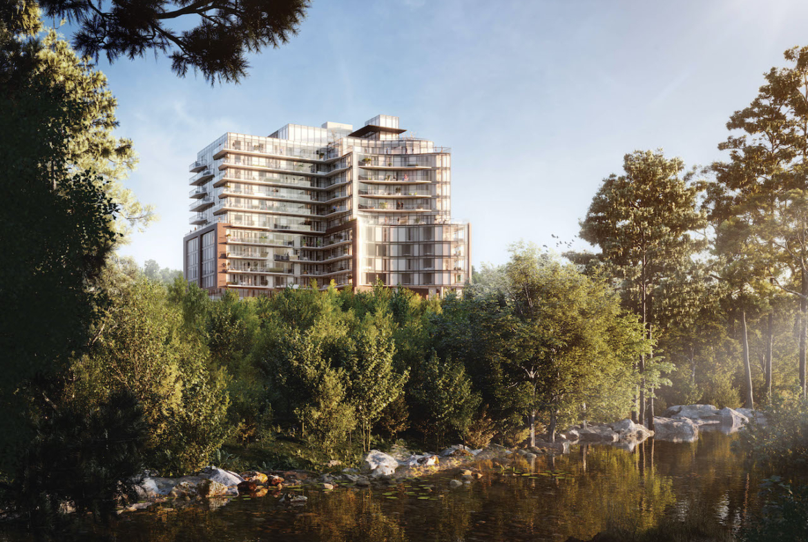 Rendering of Perch Condos exterior with ravine room