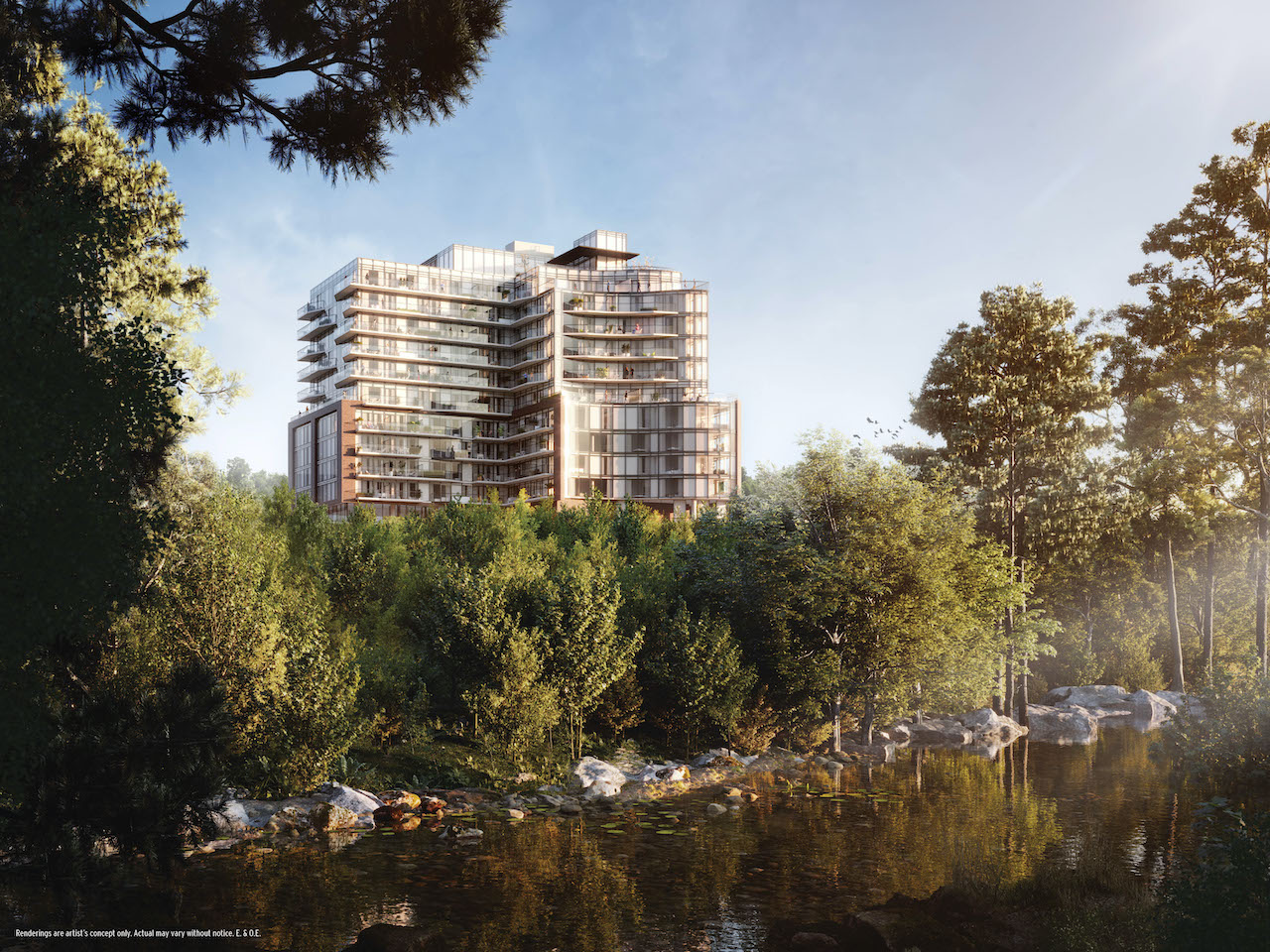 Rendering of Perch Condos exterior with ravine room