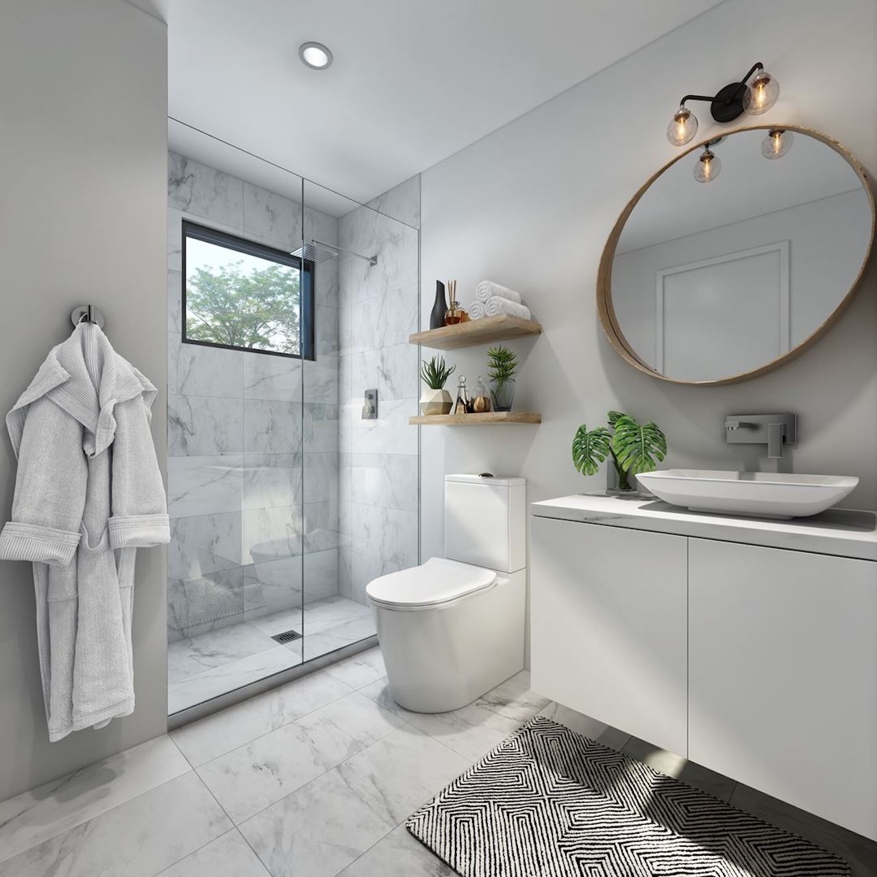 Interior rendering of The Boho Condos suite bathroom.