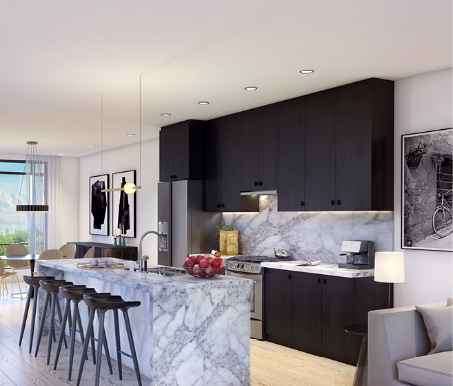 Rendering of Tyandaga Heights on the Park suite interior kitchen.