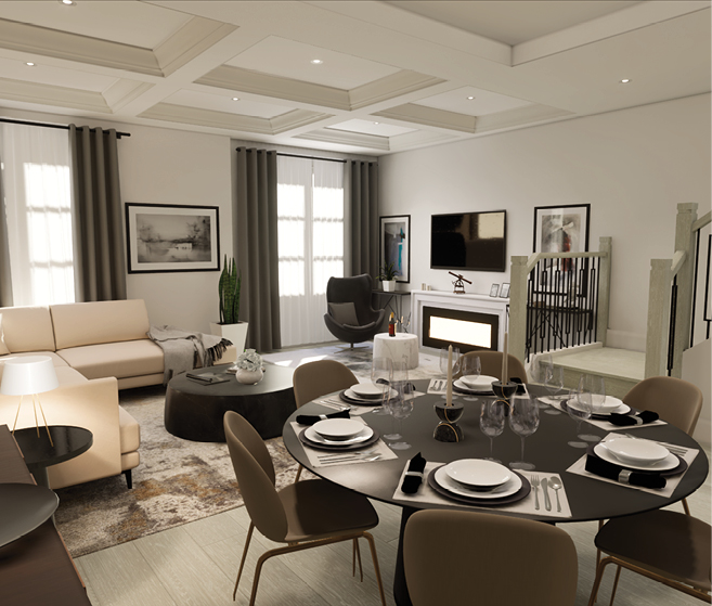 Rendering of Tyandaga Heights on the Park suite interior open-concept living room.