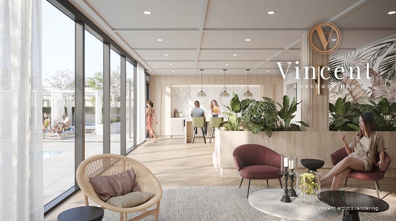Rendering of Vincent Condos party room lounge