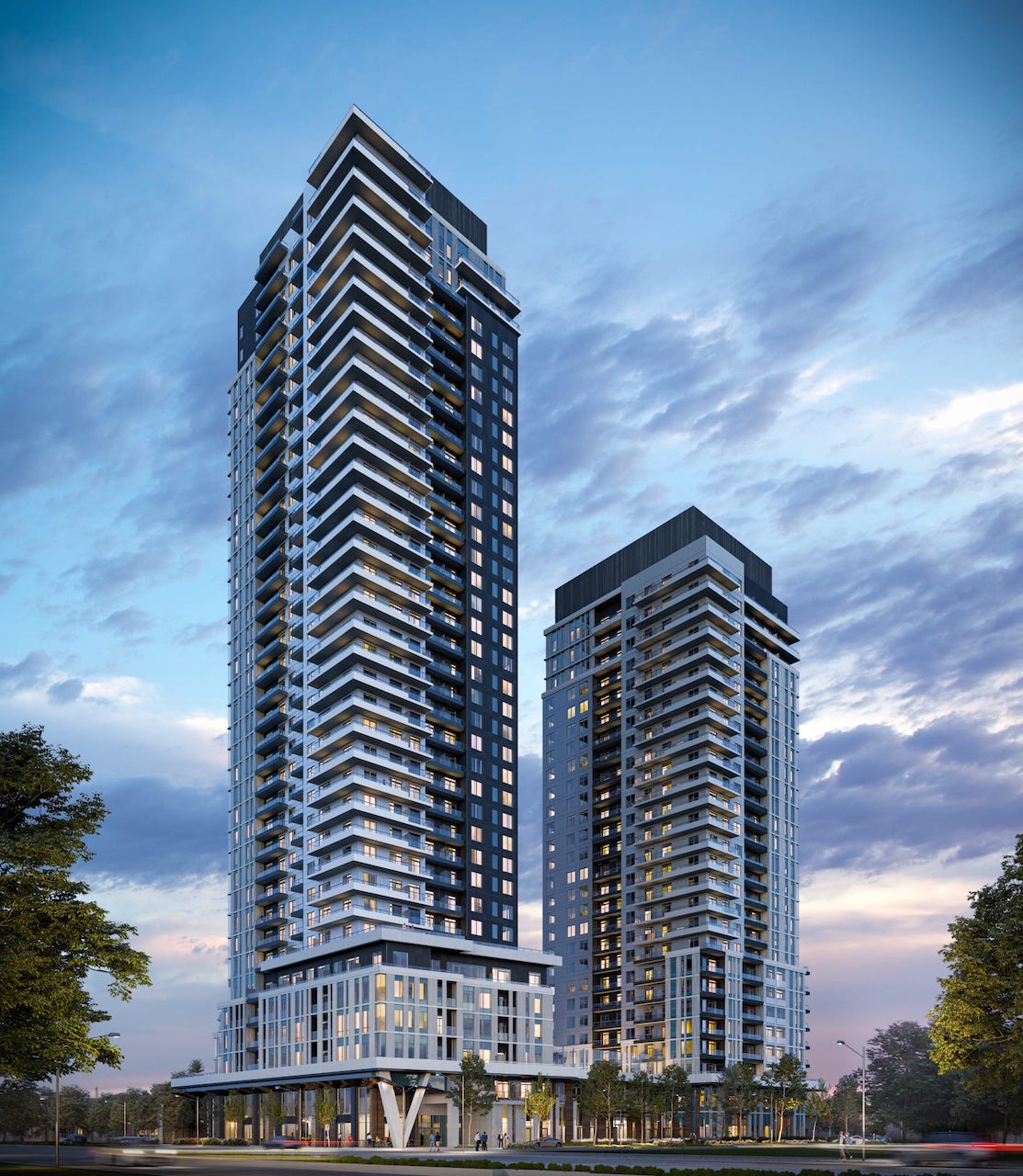 The Vincent Condos exterior at night